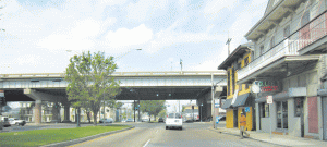 Streetview of the Claiborne expressway at the intersection of Basin Street and Claiborne Avenue.