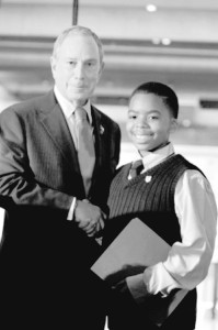 Michael Bloomberg and with young New Yorker, Jarrett Dines