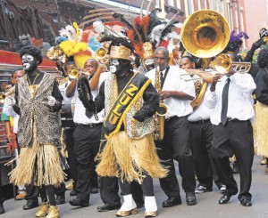 ZULU CHARACTERS AND BAND AT THE LUNDI GRAS FEST