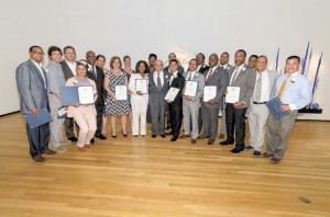 Posing with Dr. Norman C. Francis, center, are graduates of his Leadership Institutes inaugural class who are, from left: Jay Dumas, Jeffrey Schwartz, Daniel Forman, Dr. Wendy Gaudin, Dr. Joe Ricks Jr., Brooke Minto, Amy Collins, Elizabeth Marcell, Monica Edwards, Jade Russell, Minh Thanh Nguyen, Jason Burns Sr., Todd McDonald, Michael Griffin, Jason Williams, Ronald Carrere Jr., Nolan Marshall III., Jaimme Collins, Tim Francis and Dr. Yu Jiang. Photo by Irving Johnson III.