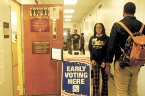 Kyla Smith was among the group of McMain students voting for the first time on Tuesday, October 21, the first day of early voting for the November 4th election.