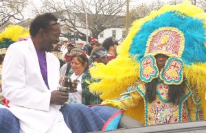 Above, an iconic photo of the late Big Chief Bo Dollis, left, being greeted by Big Chief Monk Boudreaux during at the onset of the Indian Super Sunday parade. This year’s event is March 15 