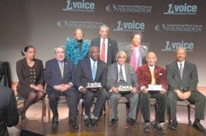 Congresswoman Donna M. Christensen, Congressman Robert C. Scott and Congresswoman Sheila Jackson Lee. (Seated)A. Shuanise Washington- President and CEO, CBCF, Congressman G.K. Butterfield, Jim Colon VP of Toyota African-American Business Strategy, Congressman Charles B. Rangel, Congressman John Conyers, Jr. and Congressman Chaka Fattah.