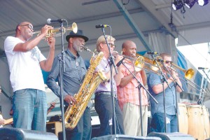 James Andrews with members of his horn section - Roger Lewis, Craig Klein, Stephen Walker and Greg Hicks.