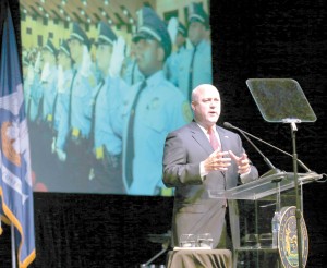 New Orleans Mayor Mitch Landrieu delivers the State of the City address on Thursday, May 28, before an audience of elected officials and citizenry at the historic Carver Theatre.