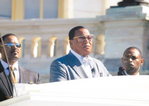 Minister Farrakhan of the Nation of Islam speaking during the 20th anniversary of the Million Man March.