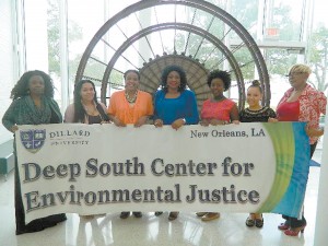 Members of the Dillard University student and mentor delegation traveling to COP21 in Paris are, from left to right: Dr. Ebony Turner, Alexis Walker (senior, public health), Mary I. Williams, Dr. Beverly Wright, Faith Flugence (sophomore, political science), Tiara Gray (sophomore, biology), and Celeste Cooper.