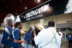 Hot 8 Brass Band welcomes guests into the 2016 Collision Conference in New Orleans, La. | Photo courtesy of Robert Warren, Gigsy.co.