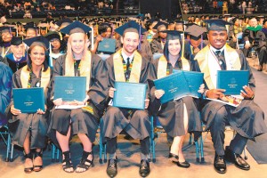 Southern University at New Orleans held its commencement exercises on May 7. Pictured are its
2016 Summa Cum Laude graduates, from left, Lakaley Melissa Tillery, Jana Reininghaus, Jesse
Drew Roger, Stephanie Buhl and top grad Samuel Okpechi.