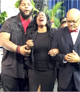 A distraught Sandra Sterling at the funeral of her nephew, Alton Sterling.