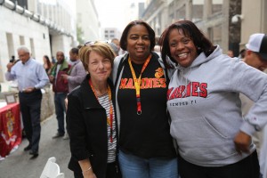 From left: Suzi Lanier, retired GySgt. Jodi Lara, and Major Reserve Tamia N. Gordon were among dozens of people celebrating the 241st anniversary of the U.S. Marine Corps.| Photo by David T. Baker