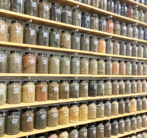 Pictured above are jars of soil from sites where Blacks were lynched. Soil from over 300 lynching sites have been collected. The names of lynching victims are printed on the jars.