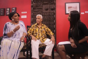 Ashé co-founder Carol Bebelle and Luther Gray discuss the 17 annual Maafa with NNPA/DTU Journalism Fellow Tiana Hunt. (Photo: Darrell Larome Williams, NNPA/DTU Journalism Fellow)