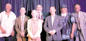 Malcolm Suber, of Take 'Em Down NOLA, Keith Plessy and Phoebe Ferguson, descendants of the Plessy v. Ferguson case, Dr. Michael White, of Xavier and the Original Liberty Jazz Band, civil rights activist A.P. Tureaud Jr., former Black Panther Malik Rahim and activist the Rev. Samson "Skip" Alexander at the Resistance and Redemption in Black New Orleans event at Xavier on Oct. 22, 2017.