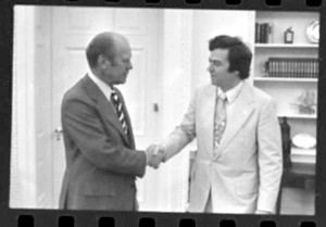 In this 1976 White House photo Manafort shakes President Gerald Ford's hand.