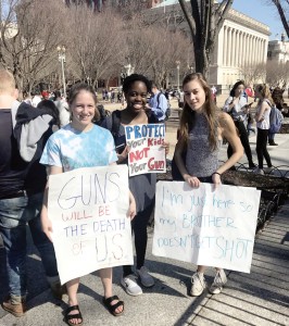 Washington, D.C. area classmates, from left, Sally Egan, Emma McMillan and Avery Brooks were among the tens of thousands of students nationwide who took to the streets last week, on a school day, seeking better gun control.