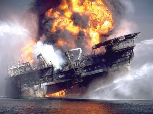 April 21, 2010 file photo shows the Deepwater Horizon oil rig buringing after an explosion in the Gulf of Mexico, off the southeast tip of Louisiana.