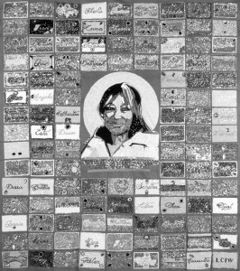 The Life Quilt, 2018 features the names of 107 women serving life sentences in 2017 in Louisiana complied by Selina Anderson of the Louisiana Correctional Institute for Women (LCIW) Drama Club. The names were hand-beaded by members of Black Masking Indian groups.