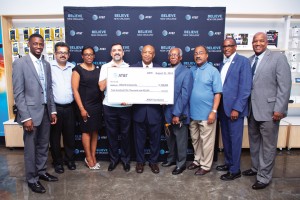 AT&T Executives with Dillard's College of Business faculty, including Vice President Dr. Yolanda Page, left and University President Dr. Walter M. Kimbrough, second from right