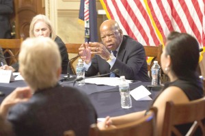 In this 2016 photo, the late Rep. John Lewis (D-Georgia) is seen discussing voting rights at the U.S. Capitol.