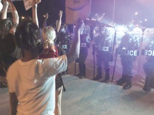 Protesters blocked by police on the Crescent City Connection. (Photo by Charles Maldonado/The Lens)